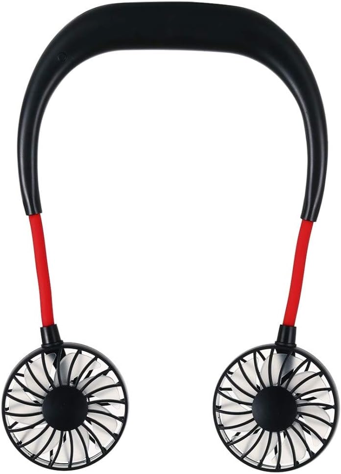 IZHH Portable Hanging Neck Sports Fan - Hands Free USB Rechargeable Personal Wearable Lazy Fan Battery Operated with 3 Level Air Flow Headphone Design Cooling Head Fan Mini Necklace Fan (B-Black)