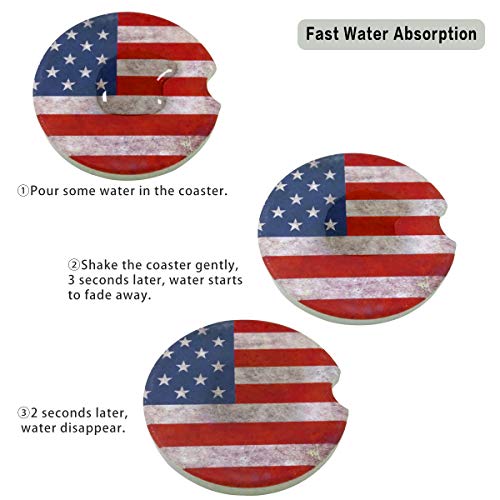 Car Coasters Pack of 2, Small 2.56" Stone Car Cupholder Absorbent Coaster Set for Women Men Drink Cup Holder Coasters (USA Flag) - Thumbnail 7