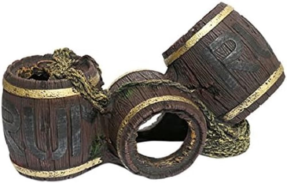 Rosewood Polyresin Triple Rum Barrel Cave Aquarium Ornament