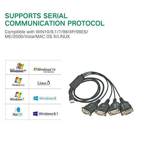 TECHTOO 4 Port Professional FTDI CHIP USB to RS232 Serial Cable DB9 Serial Adapter Converter 9-Pin Male to Male with Hexnuts