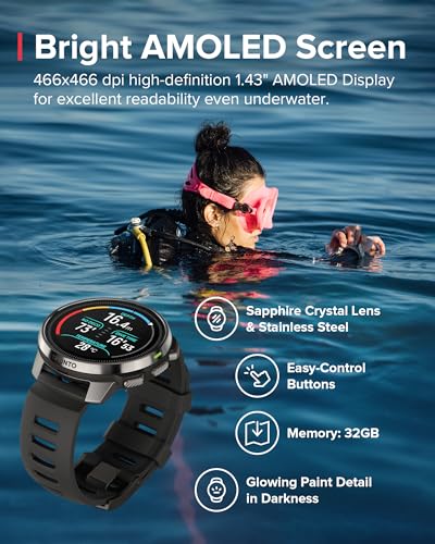SUUNTO Ocean Dive Computer, GPS Multisport Watch for Training, Underwater Route Tracking & Wireless Tank Pressure Monitor, AMOLED Touchscreen, Dualband GNSS, Offline Map, 26D Battery Life, Steel Black