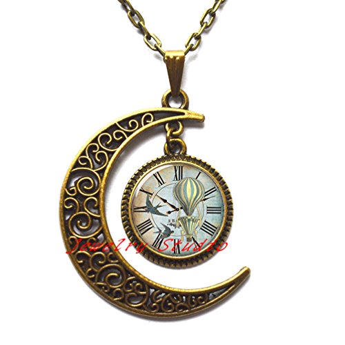 Charming fashion moon necklaceï¼ŒVintage Swallow clock glass Cabochon necklaces personality retro hot air balloon Necklace bronze Pendants jewelry-HZ00150