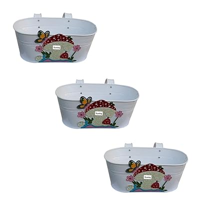 Tovick Set of Three Garden or Balcony Decor Polka Design Metal planters with Detachable Hooks for Indoor Decor/ Garden Decor nbjv