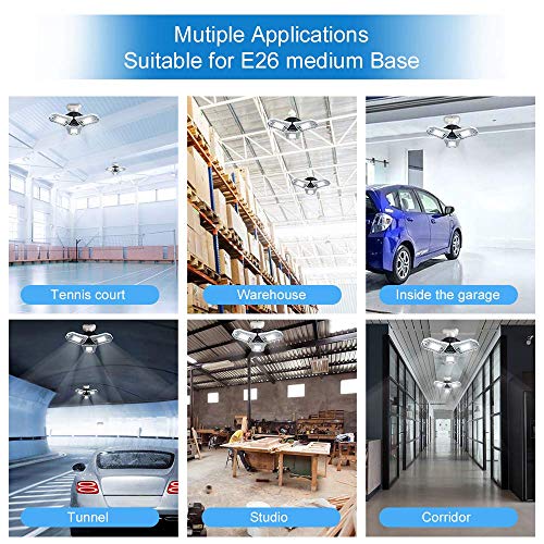2-Pack Garage Lighting Led Adjustable Light 60W Tribright Garage Light 6000Lumens Triple Glow Led Garage Lights Deformable Lamp CRI80 6000K Shop Light for Garage Basement (No Motion Sensor) - Thumbnail 6