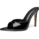 XUNHGAXE High Heel Mules for Women Slip On Open Pointed Toe Patent Leather/Faux Fur Stiletto Pumps Formal Mule Sandals Dress Stiletto, Formal, Classy, Pumps, Dress, Walking Shoes