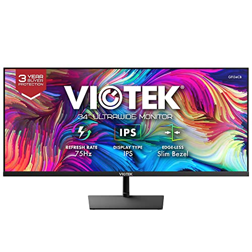 Viotek GFI34CB Monitor IPS Ultrawide Full HD de 34 pulgadas | 21:9 2560x1080p | 75 Hz 7 ms (DE) | Compatible con FreeSync y G-Sync | 2X HDMI 2.0, DP | Garantía de cero píxeles muertos
