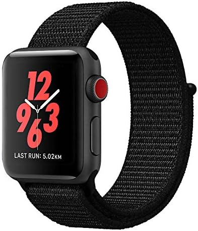 Esay Watch Sport Loop Band, Hook and Loop Fastener Adjustable Closure Wrist Strap Lightweight Breathable Nylon Replacement Band for Apple Watch Nike+, Series 3/2/1, Sport, Edition (38MM, Dark Black)