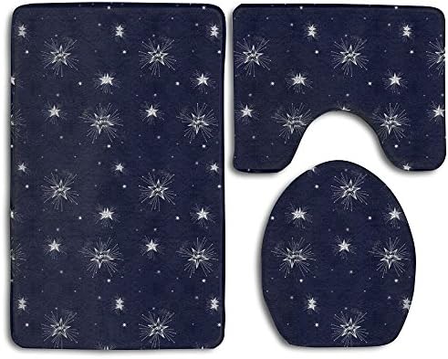 NEW Blue Radiation Stars 3 Piece Bathroom Mats Set Non-Slip Bathroom Rugs/Contour Mat/Toilet Cover