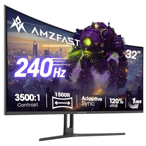 Amzfast 32 Zoll Curved Gaming Monitor (240Hz, 1920x1080, 1ms MPRT, 1500R), Adaptive-Sync, 90% DCI-P3, 120% sRGB, 300cd/m², HDMI 2.0 & DisplayPort 1.4 (AMZG32C3F) thumbnail 1