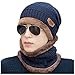 KOODER Winter hats; Knitted Beanie Caps, with scarves included! Extra thick, lamb wool added for extra warmth and comfort (Navy)