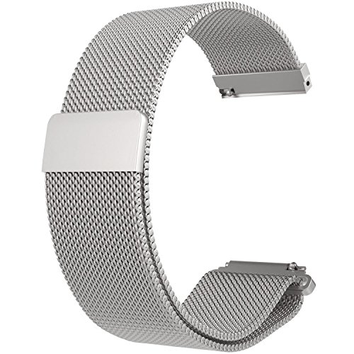 RuenTech 20MM Bands for Garmin Vivoactive 3 / Vivomove/Vivomove HR Bands, Metal Milanese Loop Bands for Garmin Vivomove/Vivomove HR and VÃ­voactive 3 GPS Smartwatch (Silver)