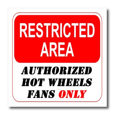 3dRose ht_163962_3 Restricted Area Authorized Hot Wheels Fans Only Sign Iron on Heat Transfer, 10 by 10-Inch, for White Material
