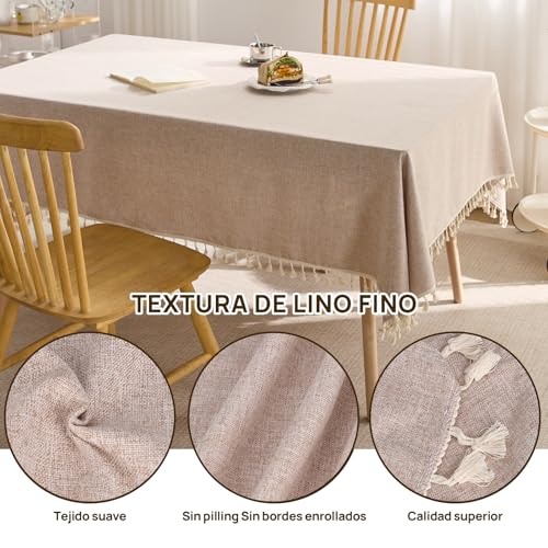 JoalGfda Mantel de Lino Impermeable al Aceite y Resistente a Las Manchas, Estilo Borla, Adecuado para la decoración de la Mesa Familiar Fiesta de Vacaciones etc (Color té lechoso)