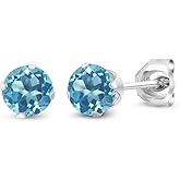 Gem Stone King 925 Sterling Silver Round 4MM Gemstone Birthstone Stud Earrings For Women Men