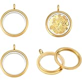 UNICRAFTALE Locket Pendants Stainless Steel Living Memory Floating Locket Charm Crystal Photo Frame Locket Pendants Flat Round Charms Glass Floating Charm for DIY Jewelry Necklace Making