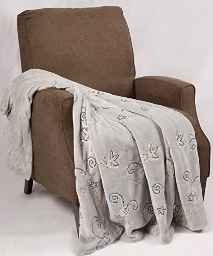 Sequin Embroidered Throw Couch Cover Sofa Blanket, 50" x 60", Silver Grey