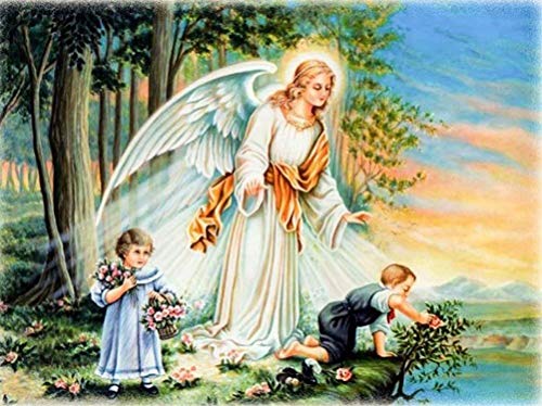 LPRTALK DIY 5D Diamond Painting by Number Kit for Kids Adults, Full Square Drill Diamond Art Embroidery Dotz Kit Cross Stitch Mosaic Making Arts Craft Canvas for Wall Decor Guardian Angel 12X16 inches