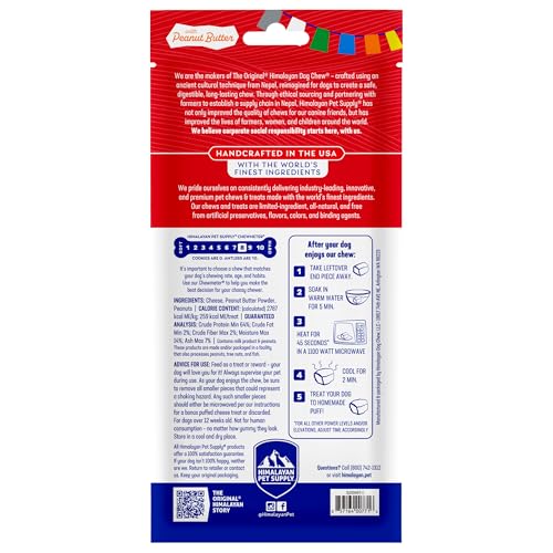 HIMALAYAN DOG CHEW ORIGINAL YAK CHEESE CHEW, PEANUT BUTTER, 1 LARGE STICK, 3.3 OZ, GLUTEN FREE, HEALTHY TREATS, GRAIN & LACTOSE FREE 100% NATURAL, LONG LASTING CHEWS FOR S UNDER 55 LBS