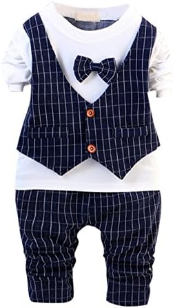 Evelin LEE Kid Baby Boy Gentry Clothes Set Formal Party Wedding Tuxedo Waistcoat Outfit Suit Navy Blue(18-24M)