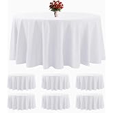 6 Pack White Round Tablecloths 132 Inches Table Cloth Stain and Wrinkle Resistant Washable Polyester Table Cover Fabric for Party, Wedding,Dining,and Banquet Decoration
