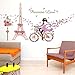 Yesurprise 3D Wall Decals Stickers Pink Paris Tower Butterfly Flower Girl Removable Kids Room Art Nursery Bedroom Home Decorations Large 23.6inch x 35.4inch