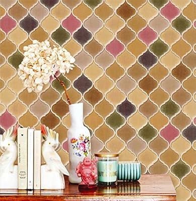 Haokhome 9051 Realistic Mosaic Tile Patterns Wallpaper Tan Multi