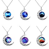 MJartoria Love Across Light Years Filigree Crescent Moon Nebulae Cabochon Friendship Necklace Set of 6