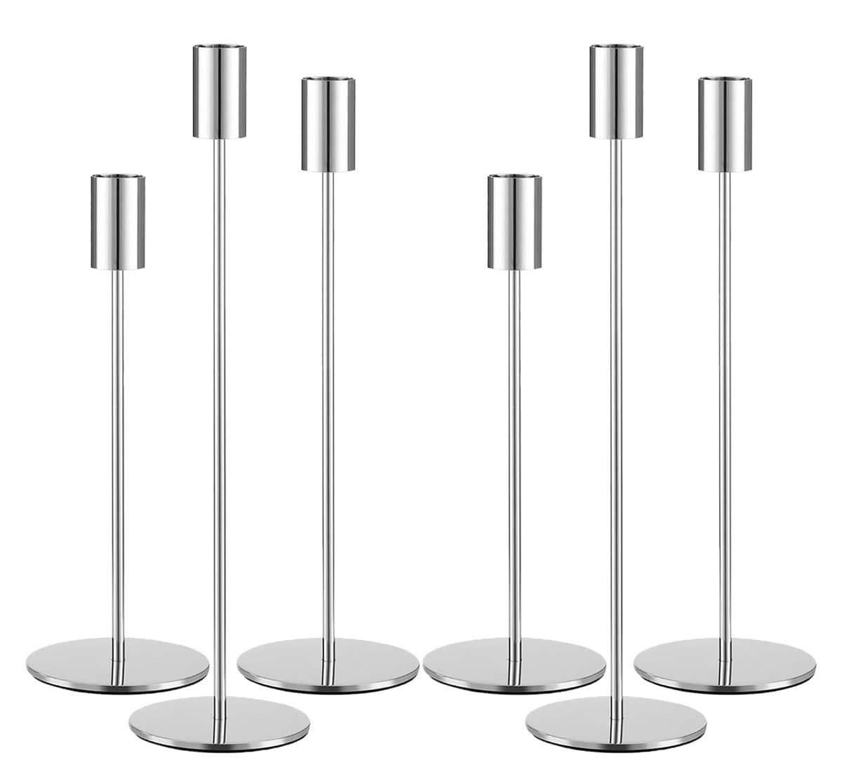 Filltown Silver Candle Holder Set of 6, Candlestick 32/27/22CM, Tall Candle Holder for 3/4 inch Pillar Candle Decorations, Mantels, Weddings, Dinner Parties, Table Centerpieces