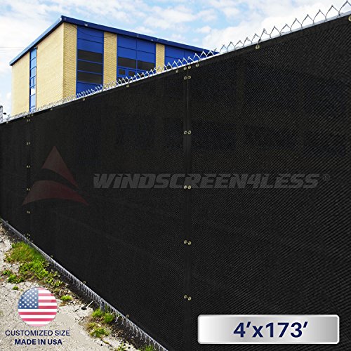 Windscreen4less Heavy Duty Privacy Screen Fence in Color Solid Black 4' x 173' Brass Grommets w/3-Year Warranty 130 GSM (Customized Sizes Available)