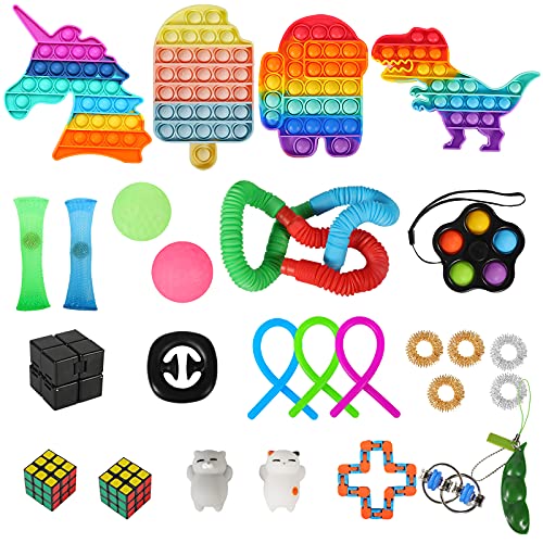 Arme 30 Pack Simple Dimple Sensory Fidgets Blocks Pop Toy Set ，Figit