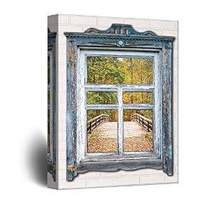 Rustic View Through Vintage Window Theme Painting Artwork...