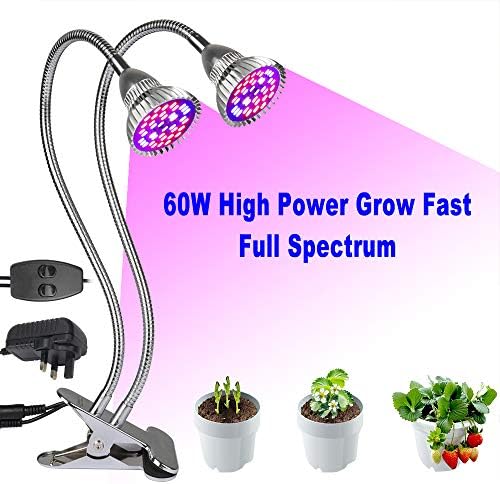 Plant Lamp, 60W LED Grow Lamp, Full Spectrum Dual Head Grow Light, 80 LED Chips Plant Light with 360°Adjustable Gooseneck for Indoor Plants [Energy Class A++]