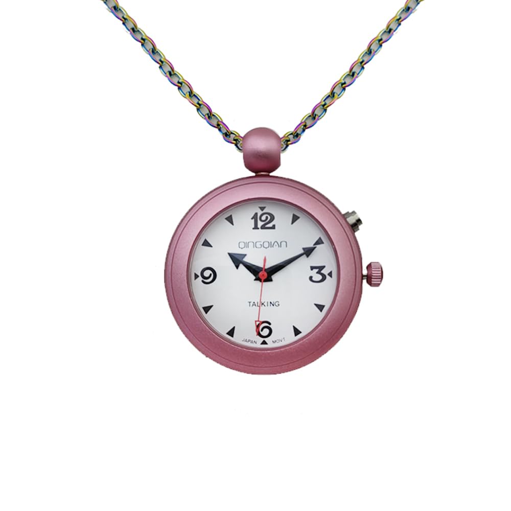 QINGQIAN English Voice Talking Watch for Blind,Visually impaired or Elderly,Super Light Aluminum Shell Pink Pendant Pocket Watch
