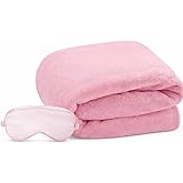 ENZOLVE Travel Blanket, Airplane Blanket, Ultra-Soft, Warm & Lightweight, 65x40 in, Outdoor Blanket Essentials for Women, Men & Kids, Included Eye Mask, Luggage Sleeve & Backpack Clip Pink