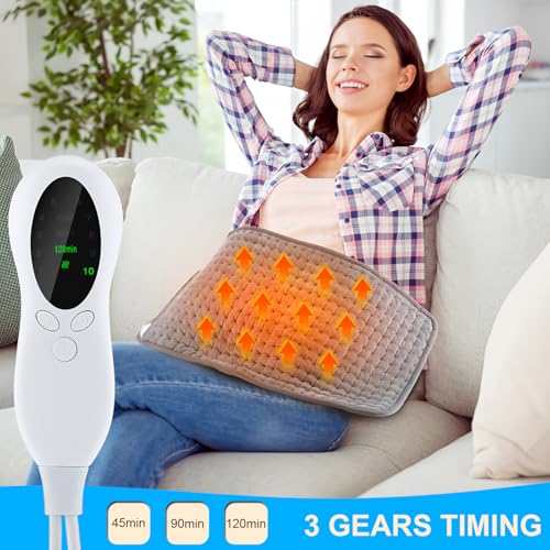Heating pad,Electric Heat Pad, Pain Relief of Back Neck & Shoulder, Auto Shut Off, with Automatic Switch-Off and 10 Temperature Levels Heating pad (13.7" x 23", Silver Gray)