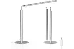 ALFELE Metal Desk Lamp for Home Office - Foldable LED Table Lamp for Reading, 4 Color & 6 Brightness, 15W Dimmable Desk Light with Flexible Arm, Eye-Caring Desktop Lamp for College Dorm, Silver