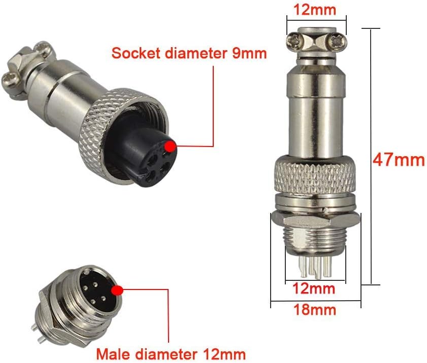 RUNCCI-YUN 18PCS Aviation Connector Plug, 12MM4 Pin Female Metal Aviation Wire Connectors 5A + 12MM Thread 4 Pin Male Metal Aviation Wire Connectors 5A + Rubber Protector Cap - Image 3