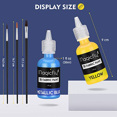 Magicfly 3D Fabric Paint, 24 Colors Permanent Textile Paint with 3