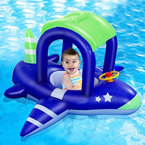 Inflatable Baby Pool Float with UPF 50+ Sun Canopy & Safety Seat
