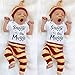 Baby Boys Girls Letter Print Short Sleeve Bodysuit Striped Pants Outfit Hat (90 (9-12 Months), Short Sleeve)