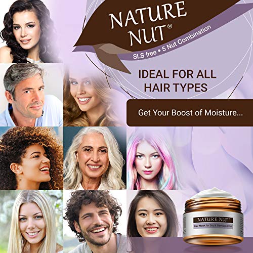 Nature Nut Hair Mask for Dry & Damaged Hair - Hypoallergenic Deep Conditioner ˡ Moisturizing Repair Treatment Masque with Five Nut Hydrating Formula (8.45 FL OZ)