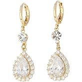 DIAMANTIO 18K Gold Plated Teardrop Dangle Earrings with Cubic Zirconia – Elegant Crystal Drop Earrings for Women, Bridal & Evening Jewelry