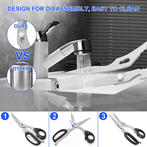 Kitchen Scissors, 2 Pack Come-Apart Kitchen Shears Herb Scissors, 4 in 1 Multi Purpose Stainless Steel Scissors for BBQ Chicken Poultry Meat Vegetables, Bottle Opener (Black)