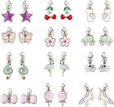 Amazon 子供 イヤリング おもちゃ 小さな女の子のためのイヤリング フラミンゴのイヤリング キッズのための蝶のイヤリング 縁日 お祭り 夏祭りに大活躍 プレゼント 混合様式 12組 イヤリング おもちゃ