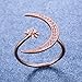 Angol Crescent Moon Star Adjustable Ring, 925 Sterling Silver Moon Ring Cubic Zirconia Opening Ring Jewelry Gift for Women Teens with Gift Box