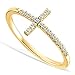 Sideways Cross CZ Yellow Gold Plated Sterling Silver Ring