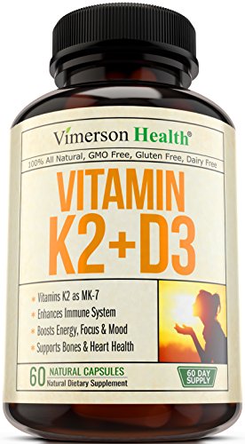 Vitamin K2 (MK7) + D3 Supplement - Strong Bones & Healthy Heart Formula. with Calcium Citrate, Artichoke & Chromium for Better Absorption. 100mcg K2 MK-7 & 5000IU of D3. 60 Easy-to-Swallow Capsules.