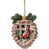 Enesco Jim Shore Heartwood Creek Highland Glen Pinecone with Cardinal Hanging Ornament, 4.13 Inch, Multicolor