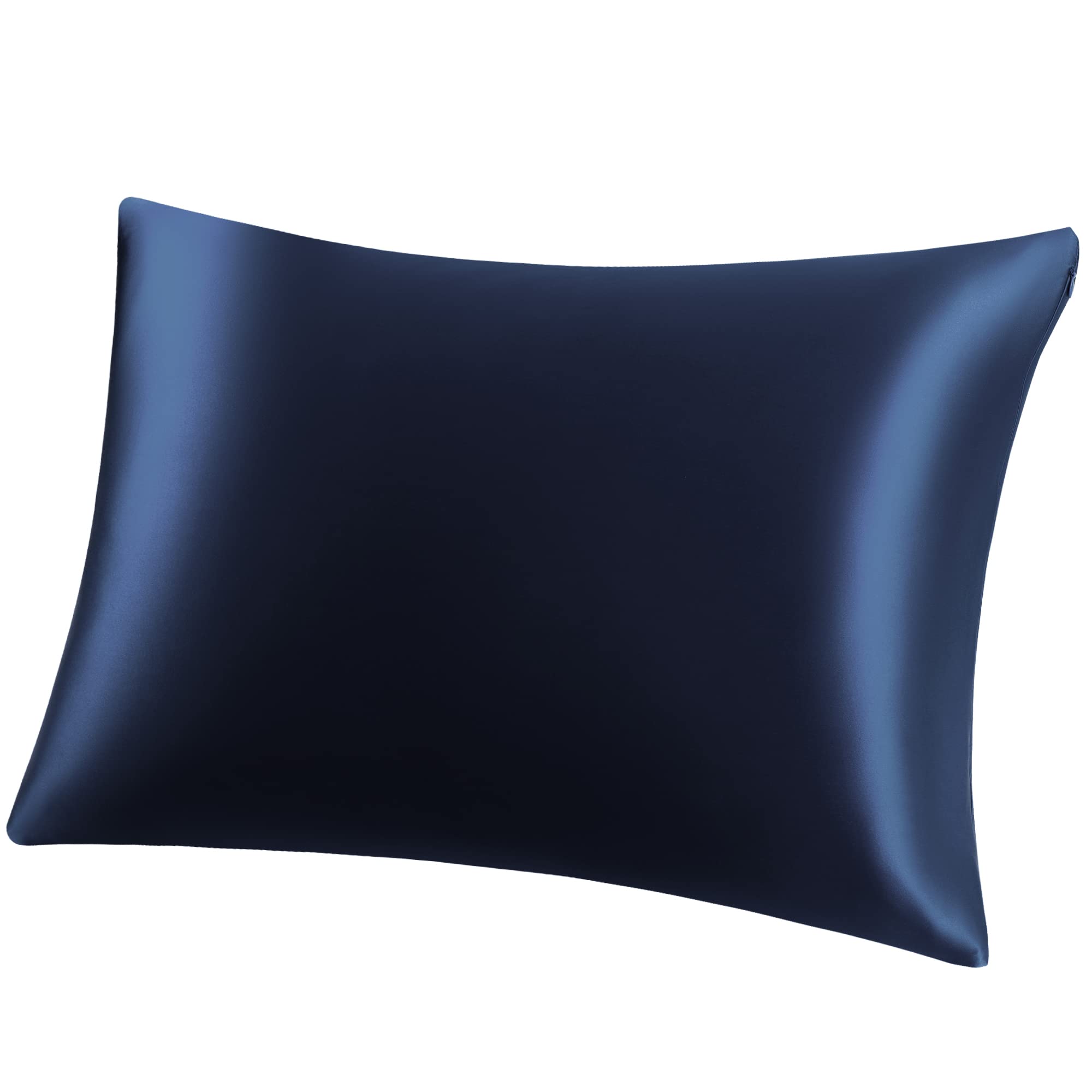 PiccoCasa 100% Silk Pillowcase for Hair and Skin, Both Side 400 Thread Count 19 Momme Silk Pillow Cases with Hidden Zipper, 1 Pc Navy Blue 50x75cm