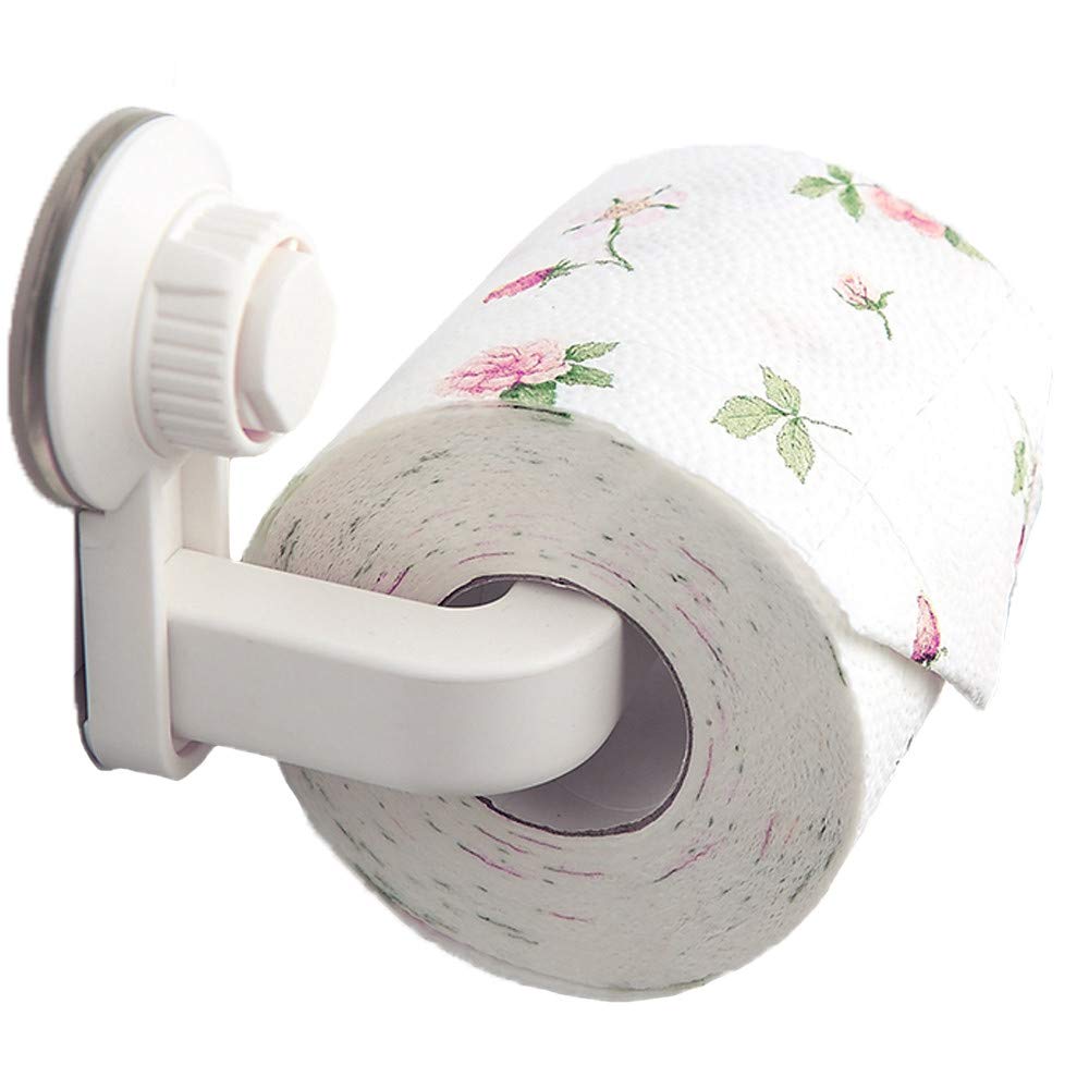 DINGZHAO Toilet Roll Holder, Self Adhesive Suction Cup Toilet Paper Holder No Drilling Needed Waterproof Wall Mounted Bathroom Roll Holder for Kitchen, Bedroom and Bathroom (White)